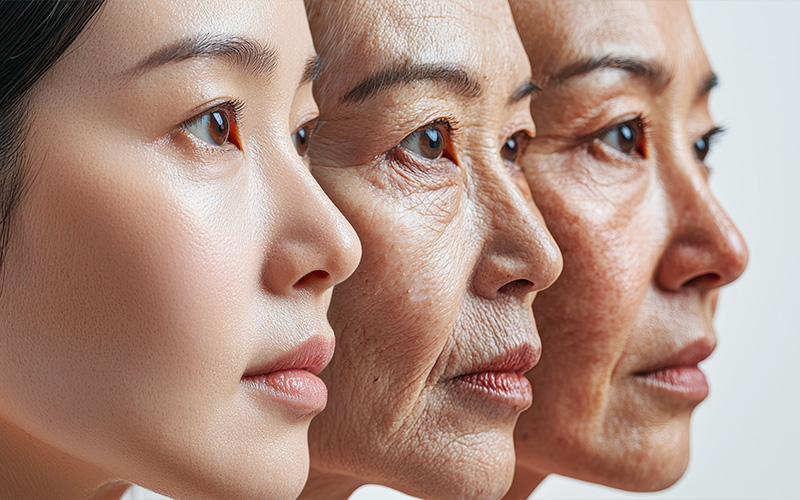 Comparison of young skin versus aging skin texture.