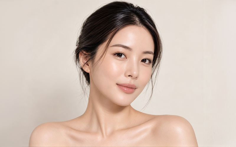 Asian woman with supple hydrated skin after skin booster